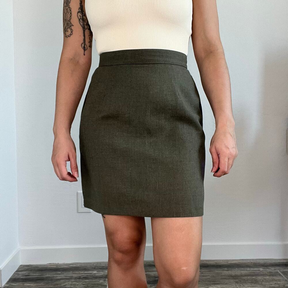 Vintage 90s Rampage Olive Green Mini‎ Skirt Size 9 High Waist Made in USA